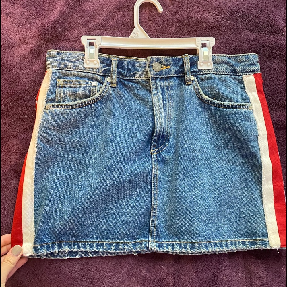 Zara Red & White striped Jean Skirt in size M